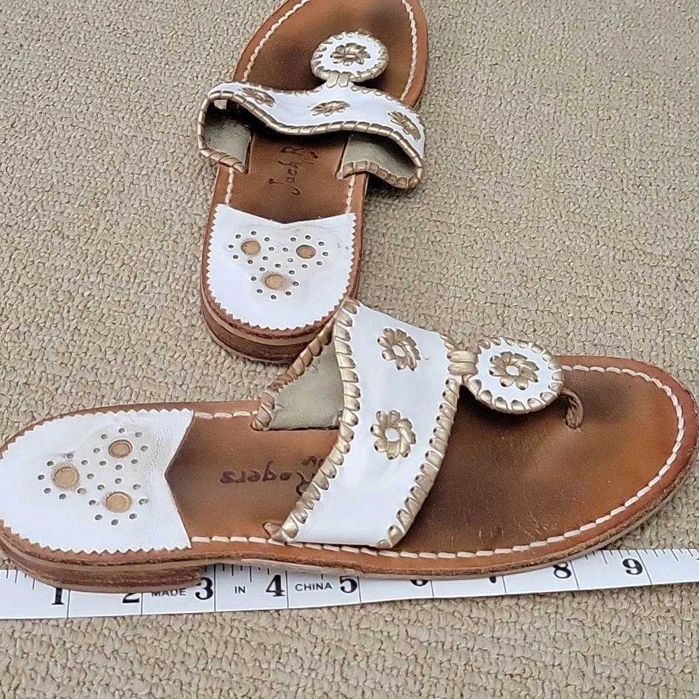 Jack Rogers White/Gold Sandals with Whipstitching - Picture 2 of 5